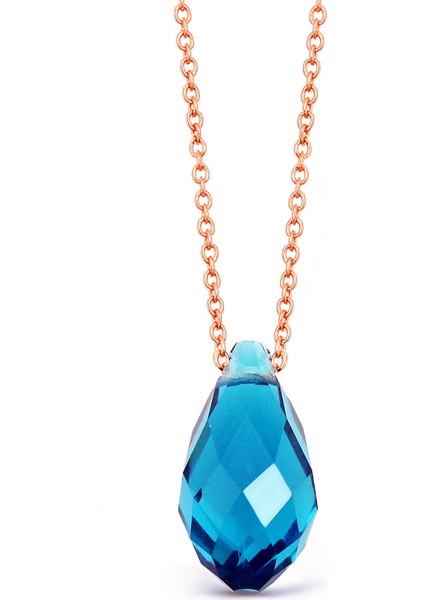 N122001 Mavi Kristal Kuvarslı Gümüş Kolye