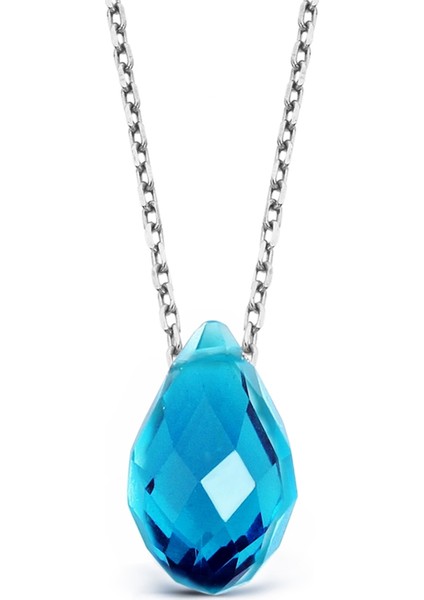 N126201 Mavi Kristal Kuvarslı Gümüş Kolye