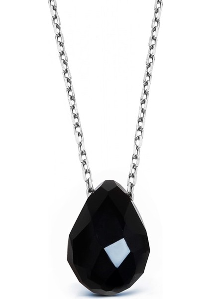 N126301 Kristal Oniks Taşlı Gümüş Kolye