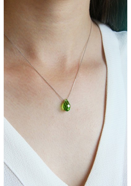 Kristal Peridot Taşlı Gümüş Kolye