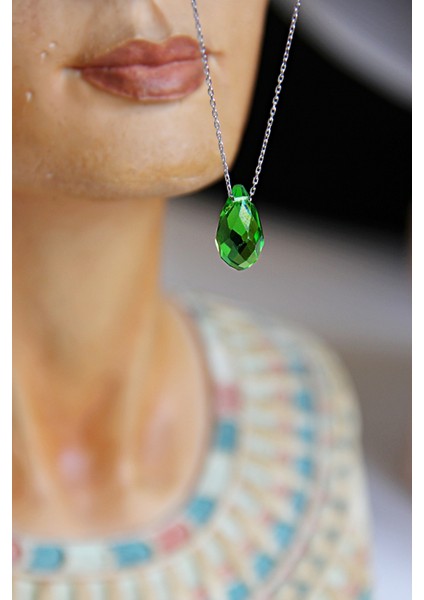 Kristal Peridot Taşlı Gümüş Kolye