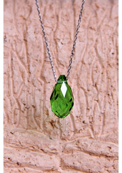 Kristal Peridot Taşlı Gümüş Kolye