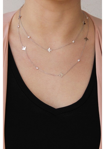 Zirkon Taşlı Gümüş Uzun Kırlangıç Kolye modelleri