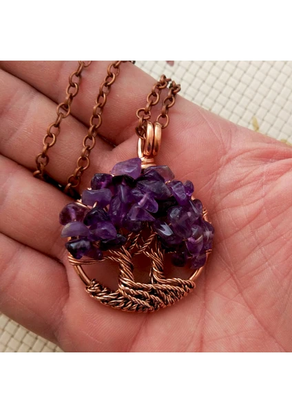 Mba Handmade Jewelry Ametist Kristali El Yapımı Hayat Ağacı Kolye ''Tree Of Life Pendant''