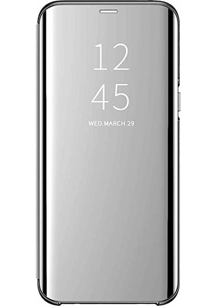 Samsung Galaxy A2 Core Kapaklı Kılıf Aynalı Gümüş - Gri