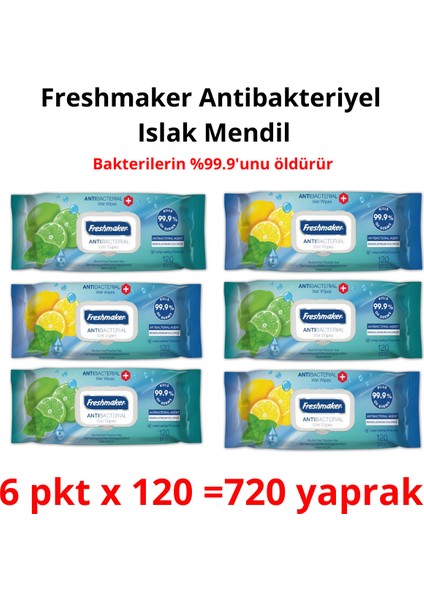 Antibakteriyel Islak Havlu Mendil 6 Paket 720 Yaprak