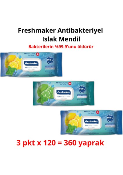 Antibakteriyel Islak Havlu Mendil 3 Paket 360 Yaprak