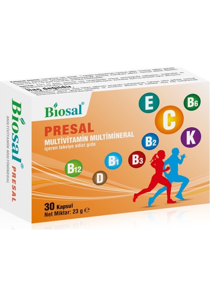 Unisex Multivitamin & Multimineral 30 Kapsül Biosal Presal