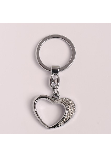 Taşlı Kalp Desenli Tasarım Çelik Anahtarlık
