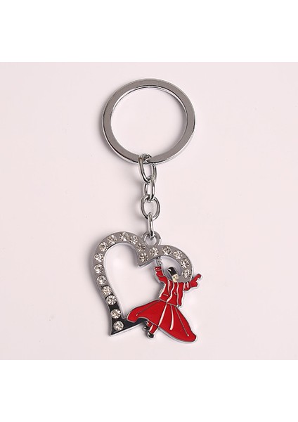 Kalp ve Mevlana Tasarımlı Taş Işlemeli Çelik Anahtarlık