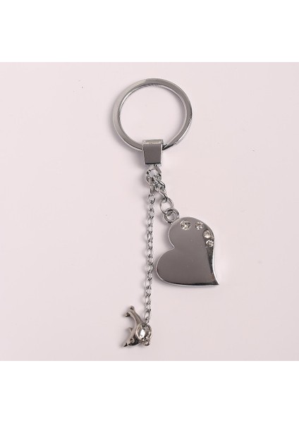 Yunus ve Taşlı Kalp Tasarımlı Çelik Anahtarlık