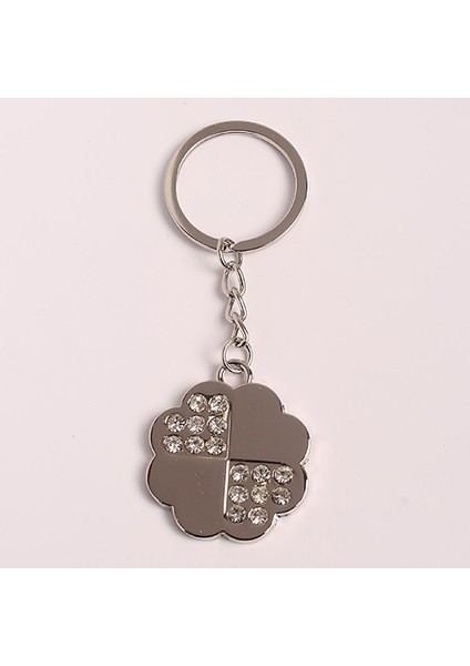 Taşlı Yonca Tasarımlı Çelik Anahtarlık