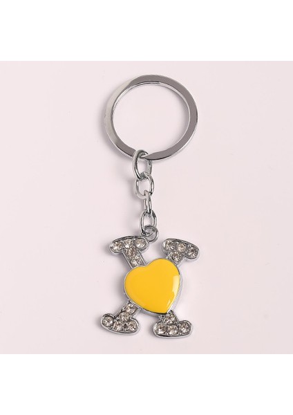 Sarı Kalpli Taşlı Tasarım Çelik Anahtarlık