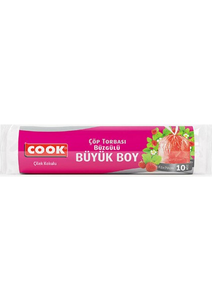 Büzgülü Büyük Boy Çilek Kokulu Çöp Torbası 10'lu