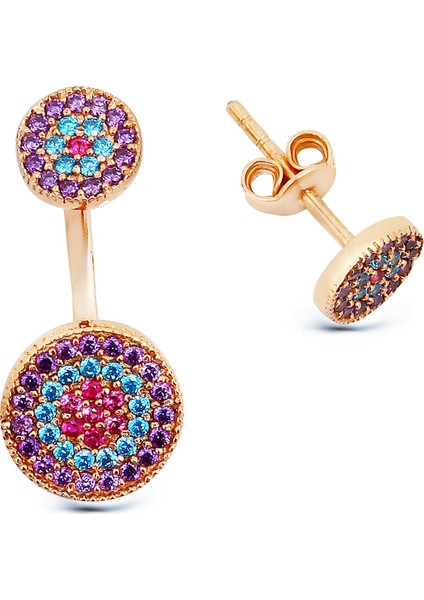 K047401 Renkli Taşlı Gümüş Tasarım Küpe