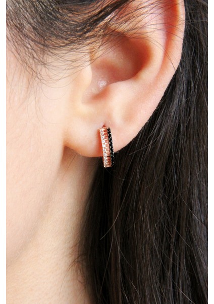 K050501 Siyah Beyaz Taşlı Gümüş Halka Küpe fiyatları