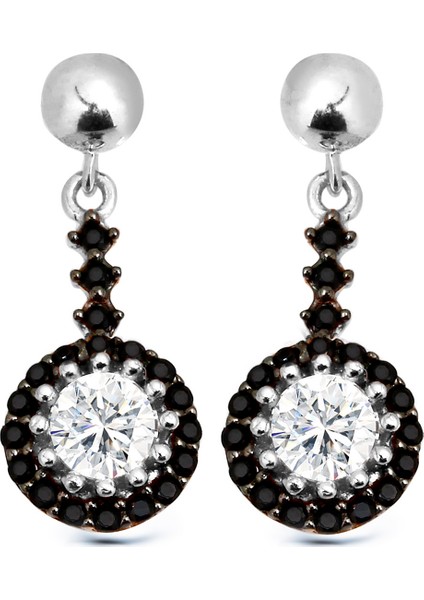 K050601 Siyah Beyaz Taşlı Gümüş Küpe