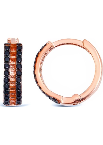 K050901 Siyah Taşlı Gümüş Halka Küpe