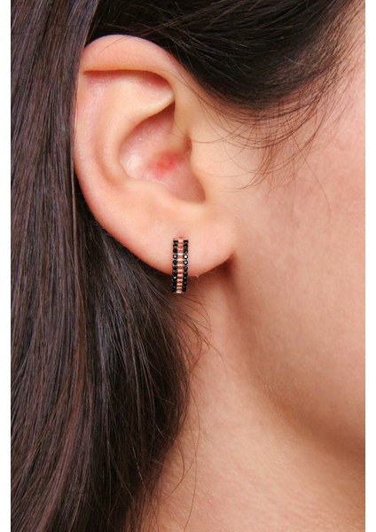 K050901 Siyah Taşlı Gümüş Halka Küpe fiyatları