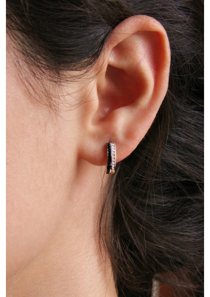 K051201 Siyah Beyaz Taşlı Gümüş Halka Küpe fiyatları