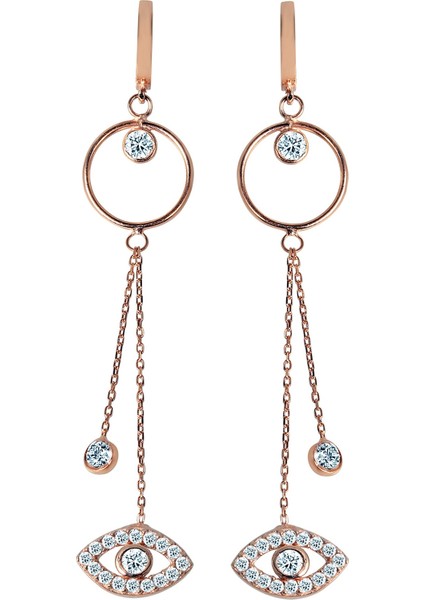 K056901 Göz Motifli Gümüş Sallantılı Küpe