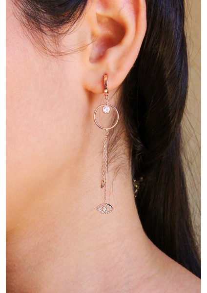 K056901 Göz Motifli Gümüş Sallantılı Küpe fiyatları