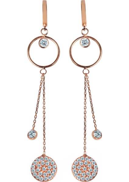 K060501 Daire Motifli Gümüş Sallantılı Küpe