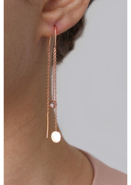 Gümüş Tasarım Rose Zincir Küpe