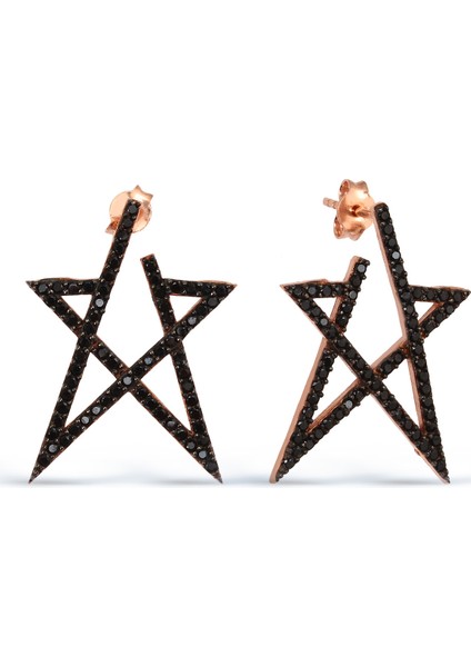 Siyah Zirkon Taşlı Gümüş Yıldız Küpe