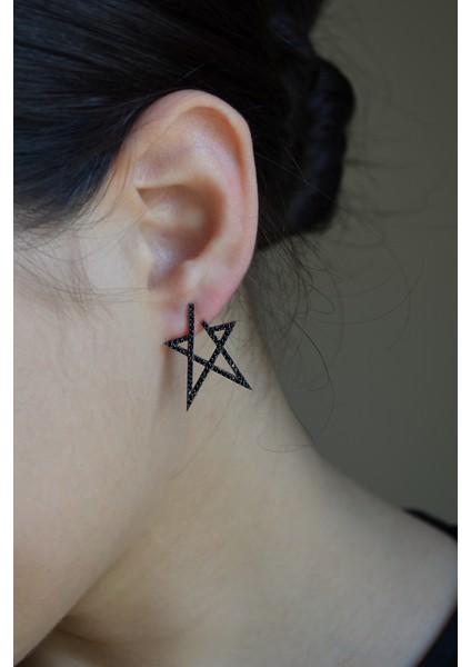 Siyah Zirkon Taşlı Gümüş Yıldız Küpe fiyatları