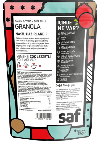 Tahinli & Yaban Mersinli Granola 45 gr fiyatları