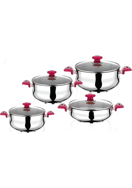 Pro 8 Parça Pembe Kulplu Çelik Tencere Güveç Seti