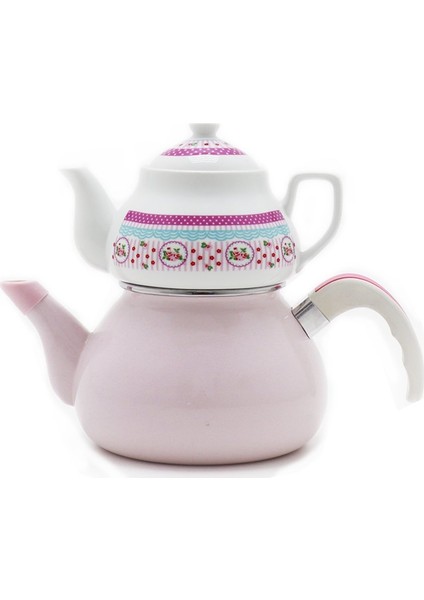 Porselen Demlikli Emaye Çaydanlık