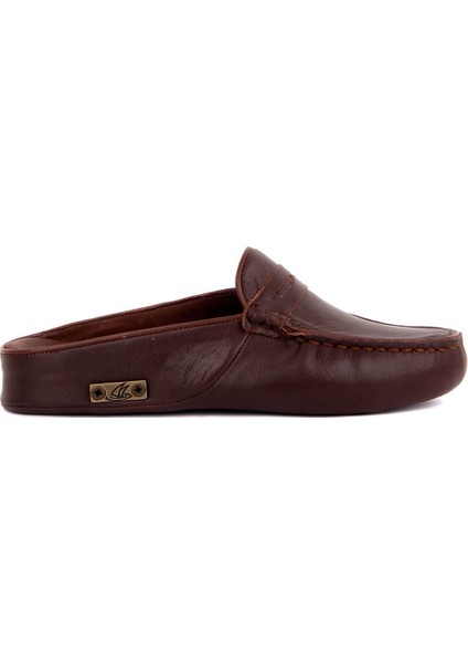 Kahverengi Deri Kadın Ev Terliği