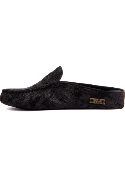 Siyah Eskitme Deri Kadın Ev Terliği modelleri