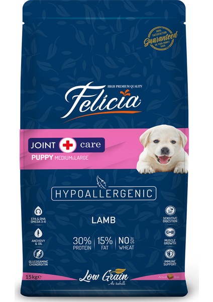 Az Tahıllı Kuzulu Hypoallergenic Yavru Köpek Maması Orta/büyük Irk 15 kg