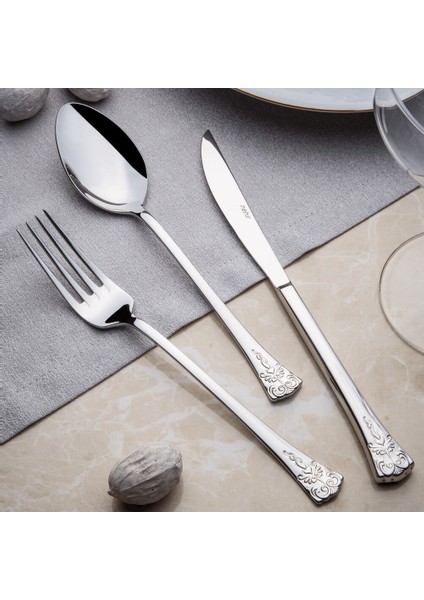 Akasya Sade 84 Parça Deri Kutulu Çatal Kaşık Bıçak Seti