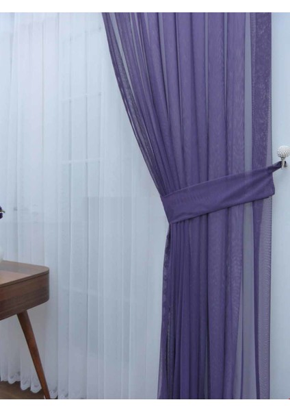Sık Pileli 1/3 Grek 526 Mor Tül Fon Perde - 80 x 260 cm fiyatları