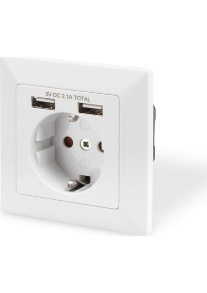 DA-70613 Sıva Altı Priz 2x USB Port 1x Topraklı Fiş Yuvası