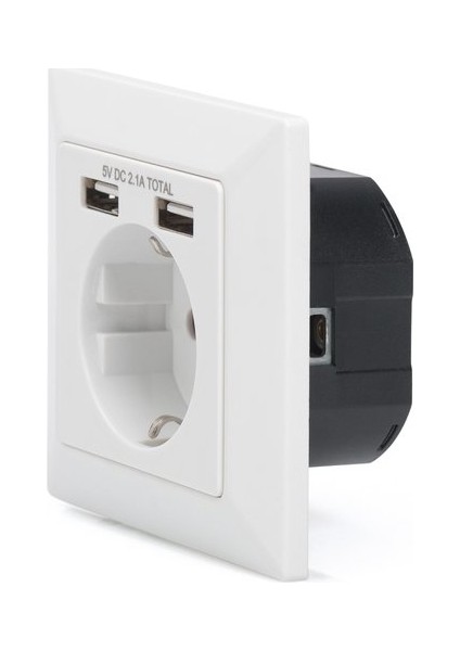 DA-70613 Sıva Altı Priz 2x USB Port 1x Topraklı Fiş Yuvası