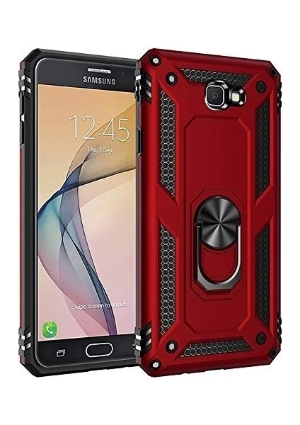 Tekno Grup Samsung Galaxy J7 Prime Kılıf Yüzüklü Standlı Manyetik Vega Kapak - Kırmızı