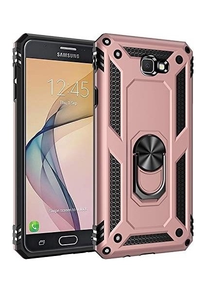 Samsung Galaxy J7 Prime Kılıf Yüzüklü Standlı Manyetik Vega Kapak - Rose