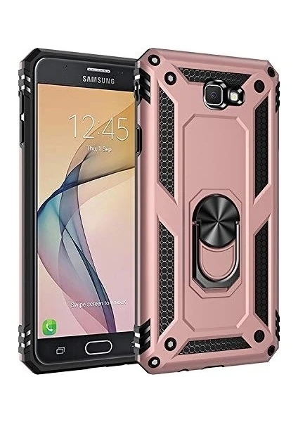 Tekno Grup Samsung Galaxy J7 Prime Kılıf Yüzüklü Standlı Manyetik Vega Kapak - Rose