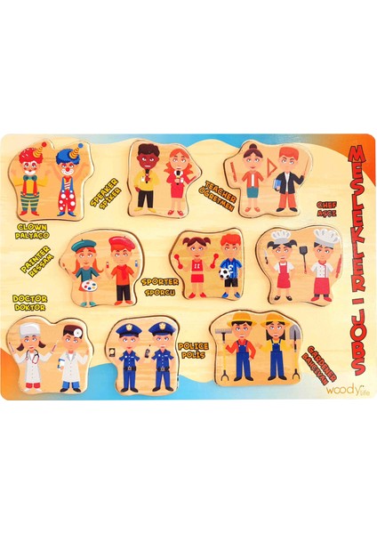 Ahşap Puzzle Bultak Meslekler Ingilizce Türkçe Eğitici Oyuncak