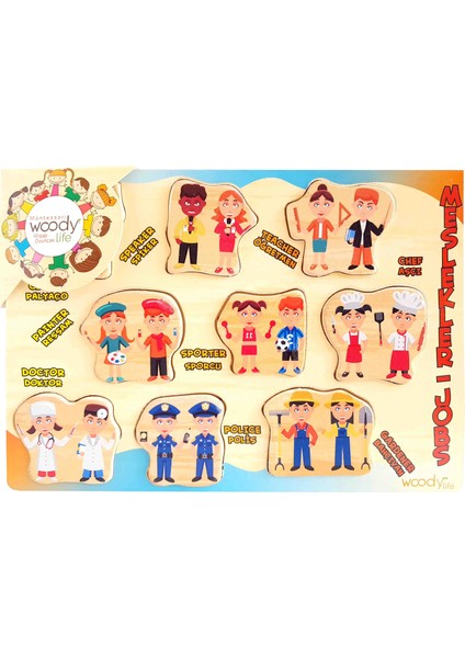 Ahşap Puzzle Bultak Meslekler Ingilizce Türkçe Eğitici Oyuncak