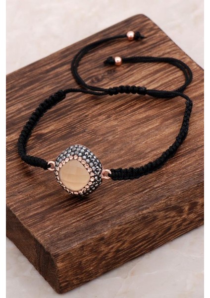 Topaz Taşlı Makrome Rose Gümüş Bileklik 3043