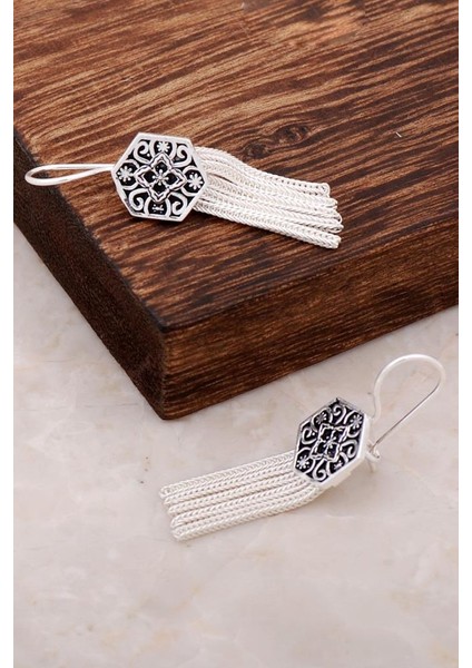 Midyat Hasırı Elişi Tasarım Gümüş Küpe 2622