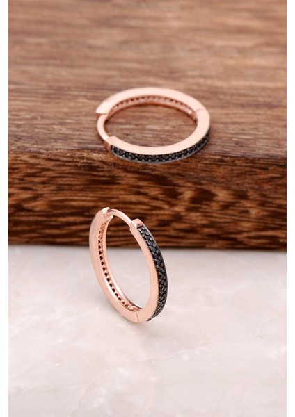 Rose Gümüş Tamtur Safir Taşlı Halka Küpe 3713