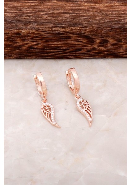 Melek Kanadı Rose Gümüş Halka Küpe 4444