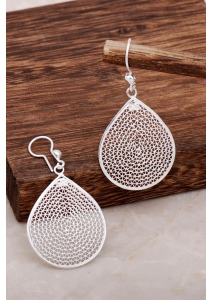 Damla Tasarım Sallantılı Gümüş Küpe 4606